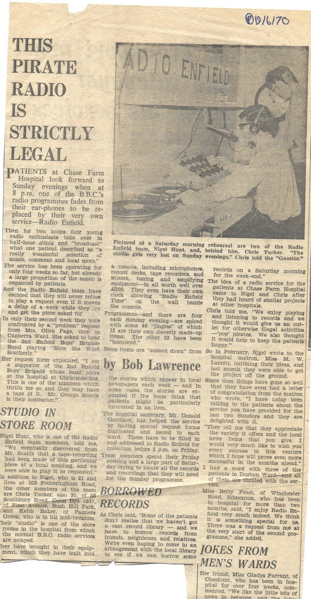 Royal Free Radio (@royalfreeradio) on Twitter photo 55 years of Radio Enfield/Royal Free Radio on 24th May. This was the first press coverage of the newly launched station from the Enfield Gazette, published 19th June 1970. <a href="/RoyalFreeNHS/">Royal Free London</a> <a href="/RoyalFreeChty/">Royal Free Charity</a> 55 years of Radio Enfield/Royal Free Radio on 24th May. This was the first press coverage of the newly launched station from the Enfield Gazette, published 19th June 1970. <a href="/RoyalFreeNHS/">Royal Free London</a> <a href="/RoyalFreeChty/">Royal Free Charity</a>