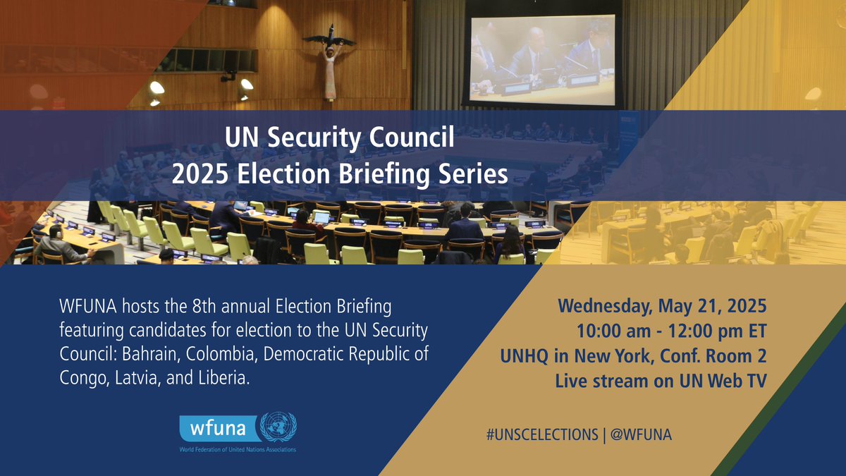 This week! The 2025 #UNSCElections Briefing for uncontested candidates:  

🗓️ Wednesday, May 21st at 10 am ET 
📍UNHQ, Conf. Rm. 2. 

☑️ Questions &amp; RSVP: shorturl.at/h6paj