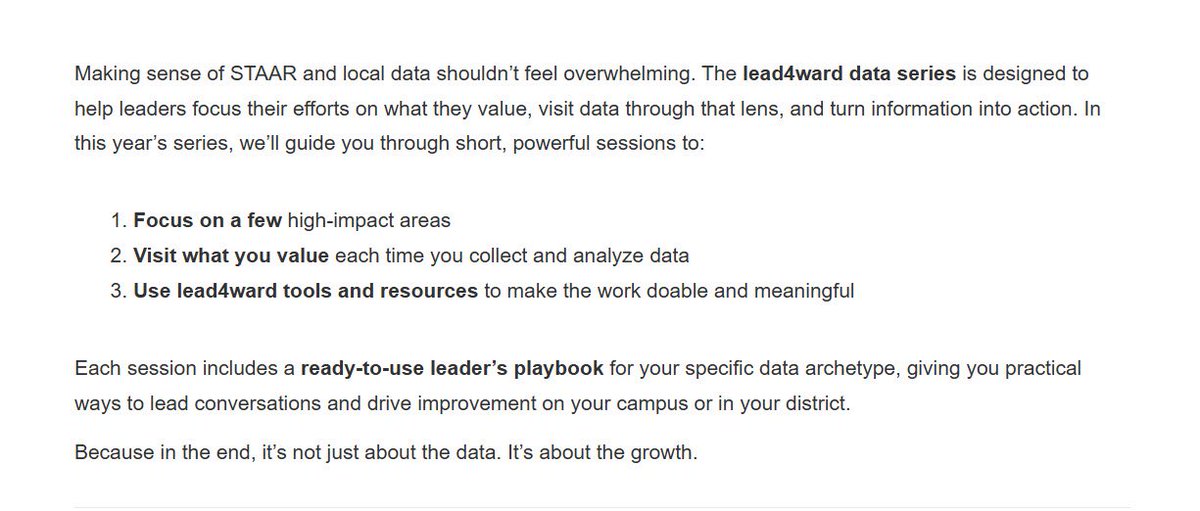 stephanieLCZ's tweet photo. District and campus leaders, you won’t want to miss this FREE lead4ward DATA WEBINAR SERIES FOR LEADERS that begins June 3rd! *Registration is now open and link is in bio! #lead4ward #focusonafew #visitwhatyouvalue #growthwins #data2action https://t.co/J1irX0TTuK