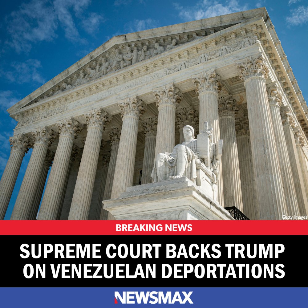 NEWSMAX's tweet image. BREAKING NEWS: The Supreme Court allowed the Trump administration to strip about 350,000 Venezuelans living in the United States of their temporary protected status. MORE: bit.ly/437KFo1