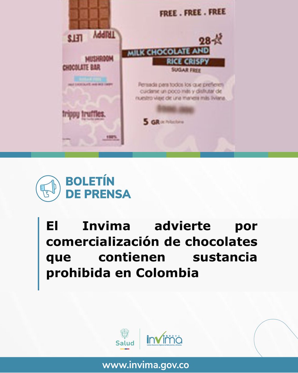 Se informa que los productos “Barras de Chocolate Funcional Trippy Truffles The Lucky´s Pieces”, contienen psilocibina, una sustancia asociada a efectos alucinógenos y por esto no cuenta con la autorización sanitaria otorgada por el Invima.
👉 acortar.link/TGooe1 👈