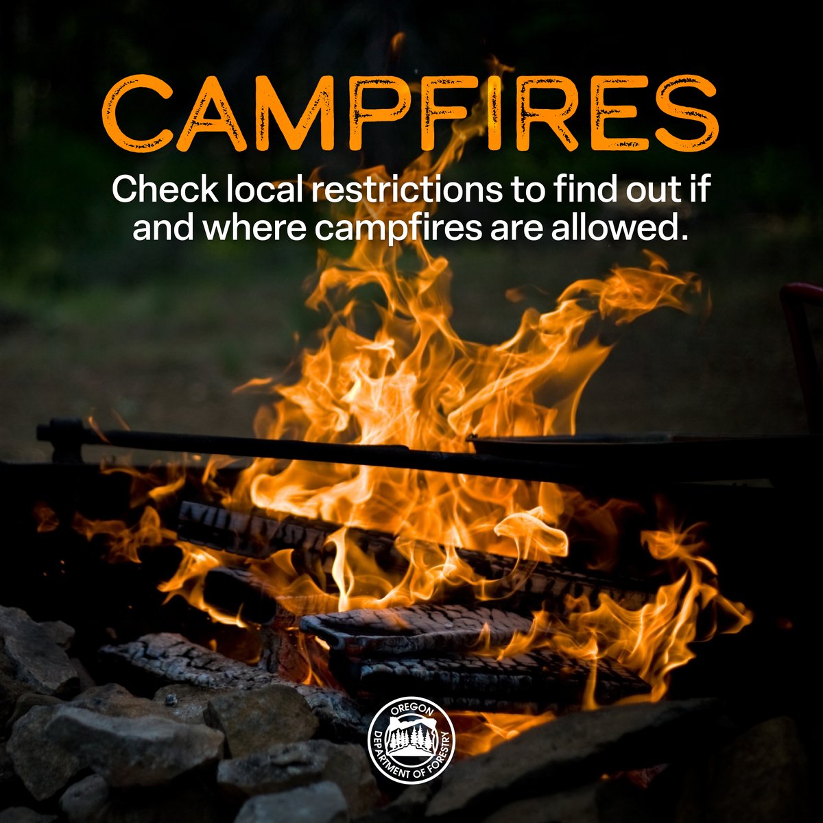 Campfires are the #3 cause of human-caused fires in Oregon. #Recreateresponsibly this summer by:
✅Checking local restrictions beforehand.
✅Always have water and a shovel on site.
✅Drown, Stir, Repeat until the fire is out cold. 

#preventwildfires  #WildfireAwarenessMonth