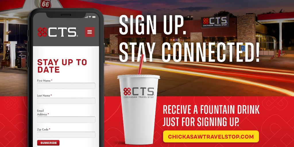 Looking for a way to stay up to date on the latest deals and offers at Chickasaw Travel Stops? 

🔗Subscribe to our email newsletter and stay in the know: bit.ly/3QnpgB5