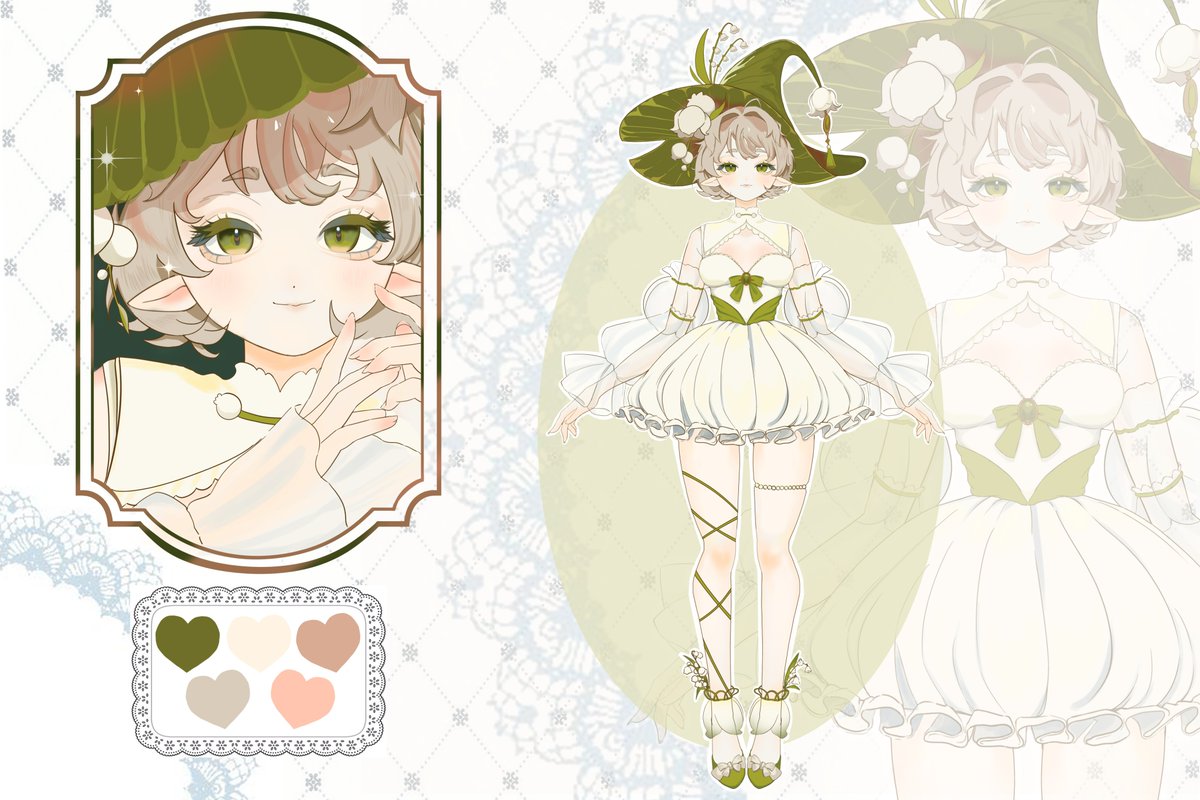 wotormelons's tweet image. Lilia | basic vtuber character sheet with front view, close up, and color pallet  #vtuber #charactersheet #portfolio