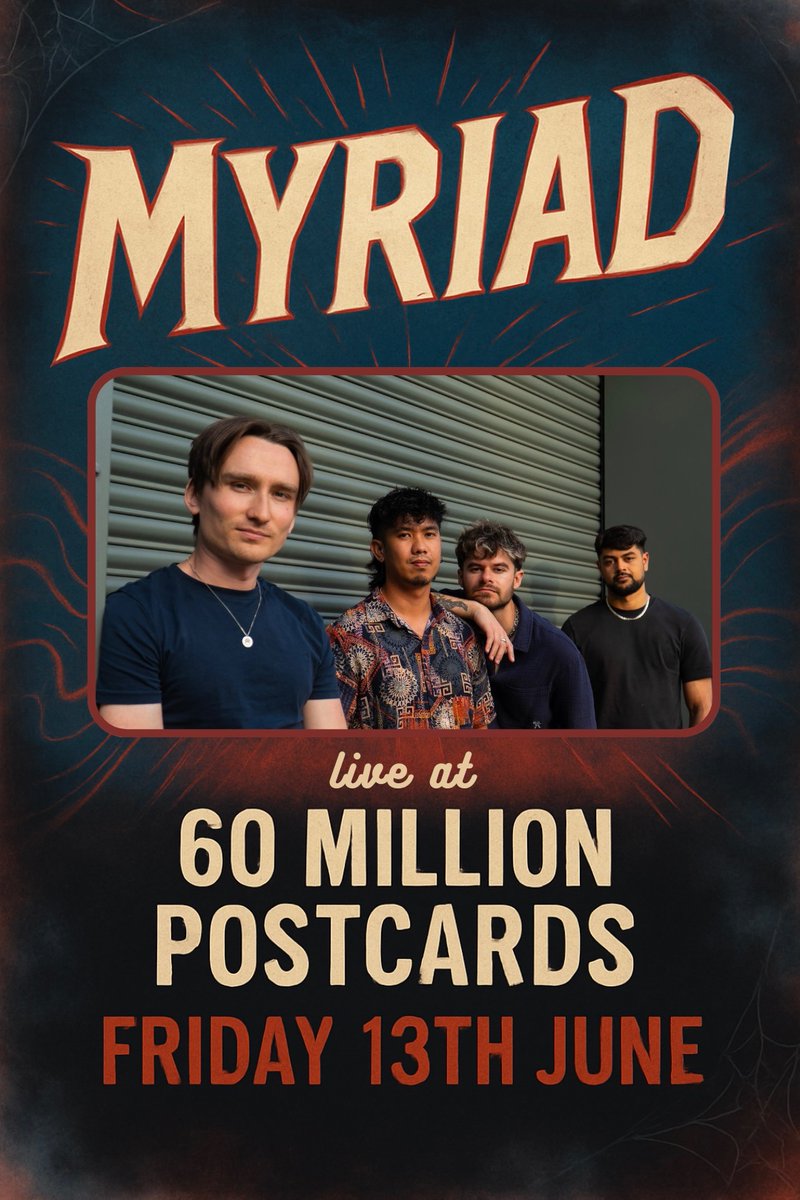 Myriad (@myriadbanduk) on Twitter photo ๐BOURNEMOUTH๐ We are returning for a huge headline show June 13th at <a href="/60MPC/">60 Million Postcards</a> ! Weโll be playing brand new unreleased songs, as well as OG myriad anthems that havenโt been on the setlist in YEARS ๐คฉ Entry is entirely free for this show! We canโt wait to see you all ๐งก ๐BOURNEMOUTH๐ We are returning for a huge headline show June 13th at <a href="/60MPC/">60 Million Postcards</a> ! Weโll be playing brand new unreleased songs, as well as OG myriad anthems that havenโt been on the setlist in YEARS ๐คฉ Entry is entirely free for this show! We canโt wait to see you all ๐งก
