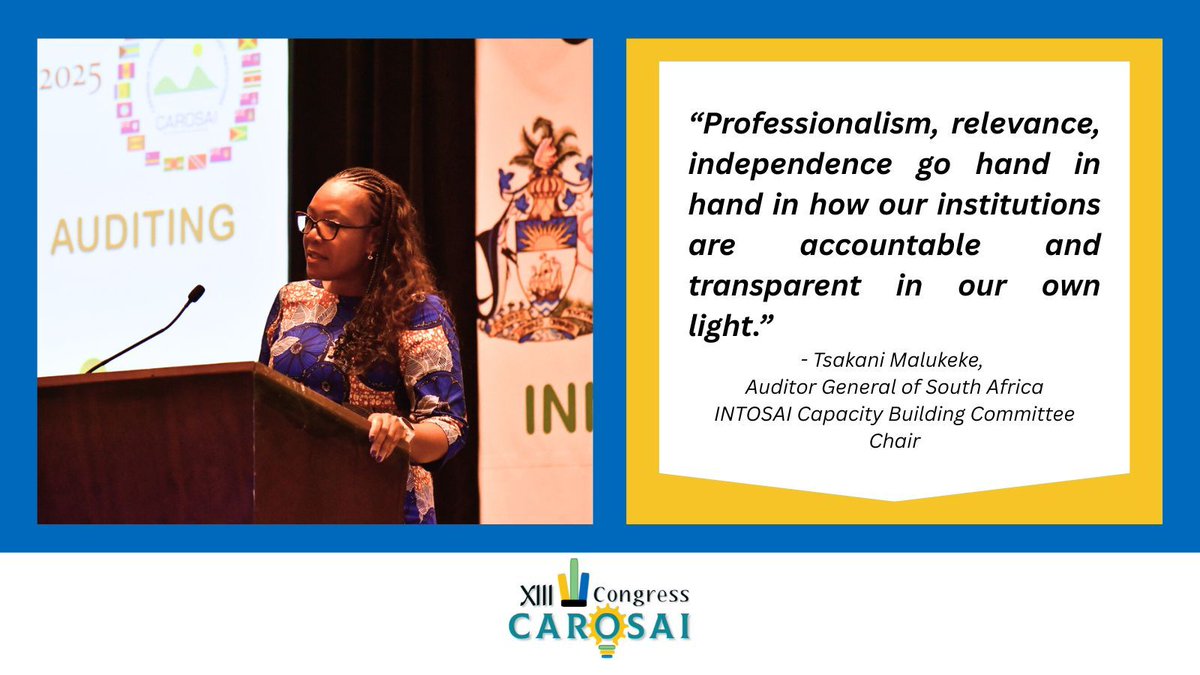INTOSAI Journal (@intosaijournal) on Twitter photo .<a href="/AuditorGen_SA/">Auditor-General South Africa</a> , Ms. Maluleke, presented to #XIIICAROSAICongress on #SAI #professionalism, building #trust, and sustainable success in her role as <a href="/INTOSAI_CBC/">INTOSAI Capacity Building Committee</a> Chair. She shared the importance of enhancing professionalism of <a href="/CAROSAI1988/">CAROSAI</a> SAIs, #SAIindependence, & regional orgs. .<a href="/AuditorGen_SA/">Auditor-General South Africa</a> , Ms. Maluleke, presented to #XIIICAROSAICongress on #SAI #professionalism, building #trust, and sustainable success in her role as <a href="/INTOSAI_CBC/">INTOSAI Capacity Building Committee</a> Chair. She shared the importance of enhancing professionalism of <a href="/CAROSAI1988/">CAROSAI</a> SAIs, #SAIindependence, & regional orgs.