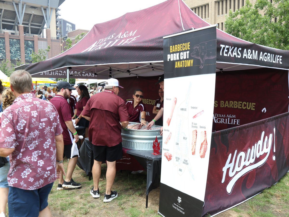 tamuansc's tweet photo. Bringing the heat to Texas Troubadour Fest! 🔥🍖
Faculty and students from the Department of Animal Science showcased meat cuts and shared the science behind great BBQ at Texas Troubadour Fest this past weekend! #AggieBarbecue #MeatScience #TexasTroubadourFest #ANSCExcellence https://t.co/VjS6vAiqxw