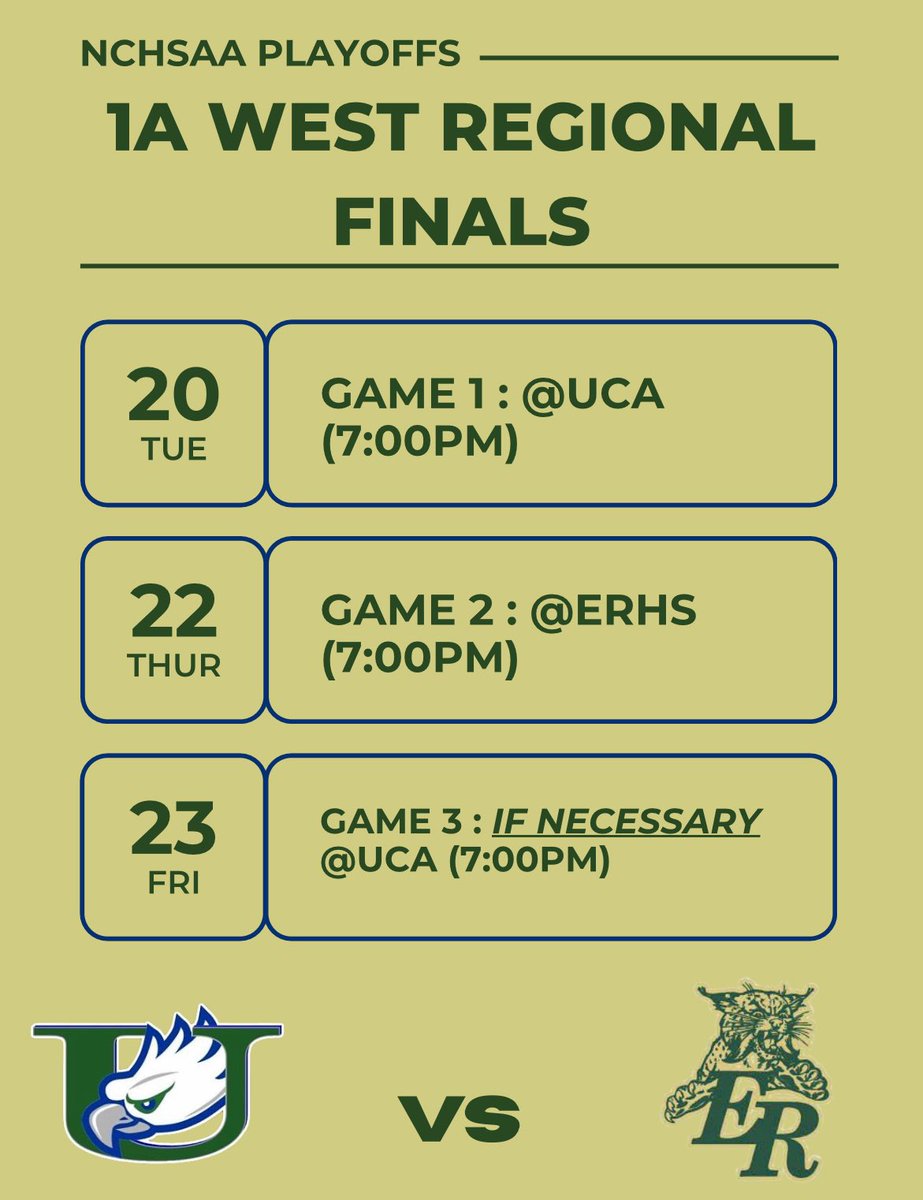 Regional Finals Schedule! 

The GATE for tomorrow’s game at UCA will open at 5:15!