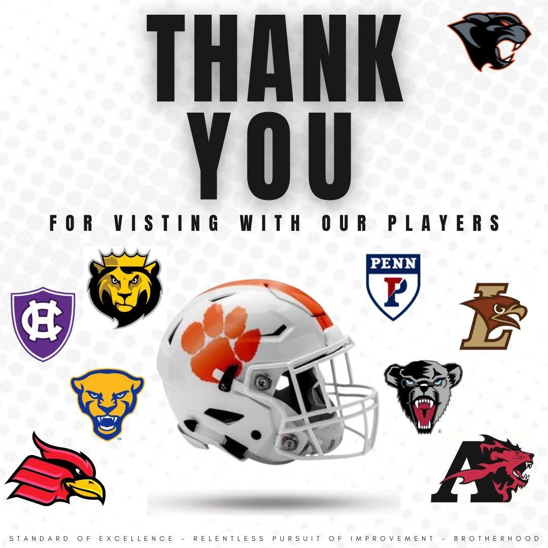 Thank you to the following programs for stopping by Central York last week to connect with our players:

🟣 Holy Cross | 🦁 Albright | 👑 King's | 🟥 Wheeling | 🐾 Pitt | 🔵 Penn | 🦅 Lehigh | 🐻 Maine

We appreciate your investment in our athletes. The grind never stops!