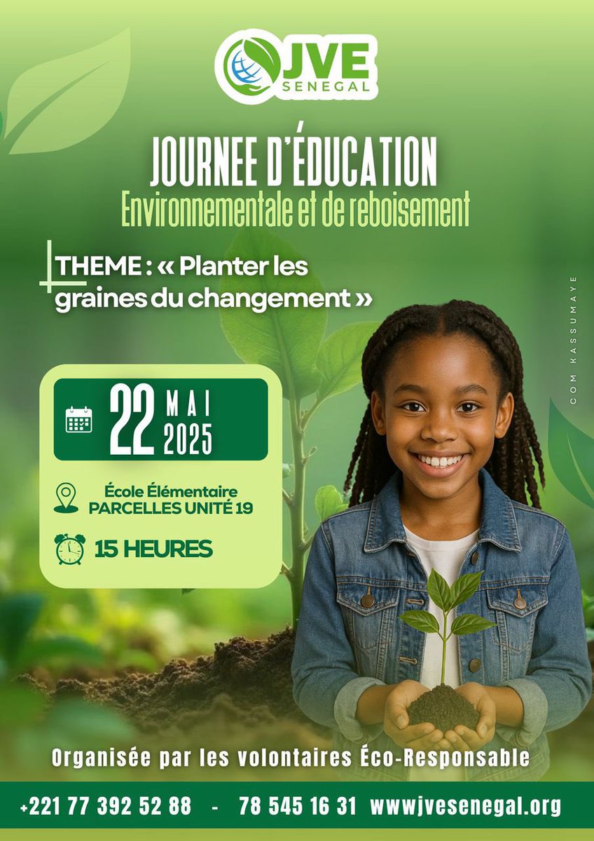 Après leur 1er ndadjé sur la #financeClimatique, les #volontaires  de <a href="/Jve_Senegal/">JVE SENEGAL 🇸🇳</a> organisent un 2nd avec les enfants ce jeudi 22 mai 2025 à 15h à l’école élémentaire #ParcellesAssainies unité 19 pour célébrer la #JourneeInternationaledelaBiidiversité. Ce Ndadjé sera l’occasion