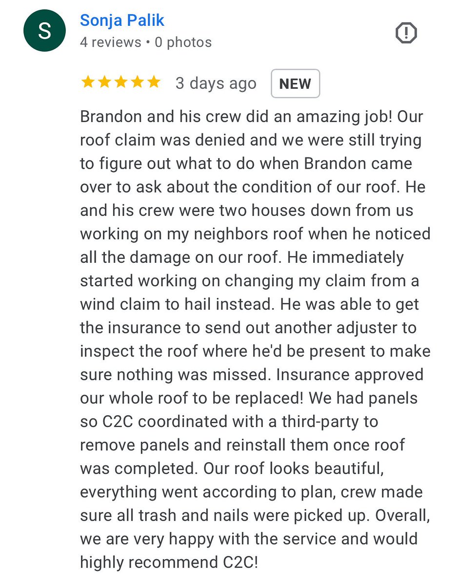 C2CRoofs's tweet photo. Thank you, Sonja, for trusting us with your roofing needs! ⚒️❤️ If you need roofing assistance, don’t hesitate to reach out! 888-315-0169, info@c2croofs.com #bbbaccredited #austinroofingcontractor #austinroofer #c2croofs https://t.co/YFSCn2FiQO