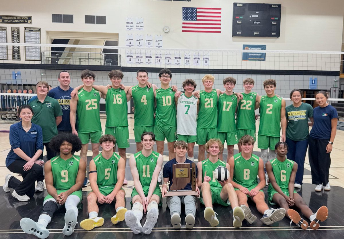 The Fighting Irish boys volleyball team claimed their first-ever IHSAA Sectional Championship in the inaugural IHSAA State Tournament. Cathedral defeated Heritage Christian 3-0 (25-9, 25-7, 25-12) in the championship match.

websites.eventlink.com/s/cathedral-hi…