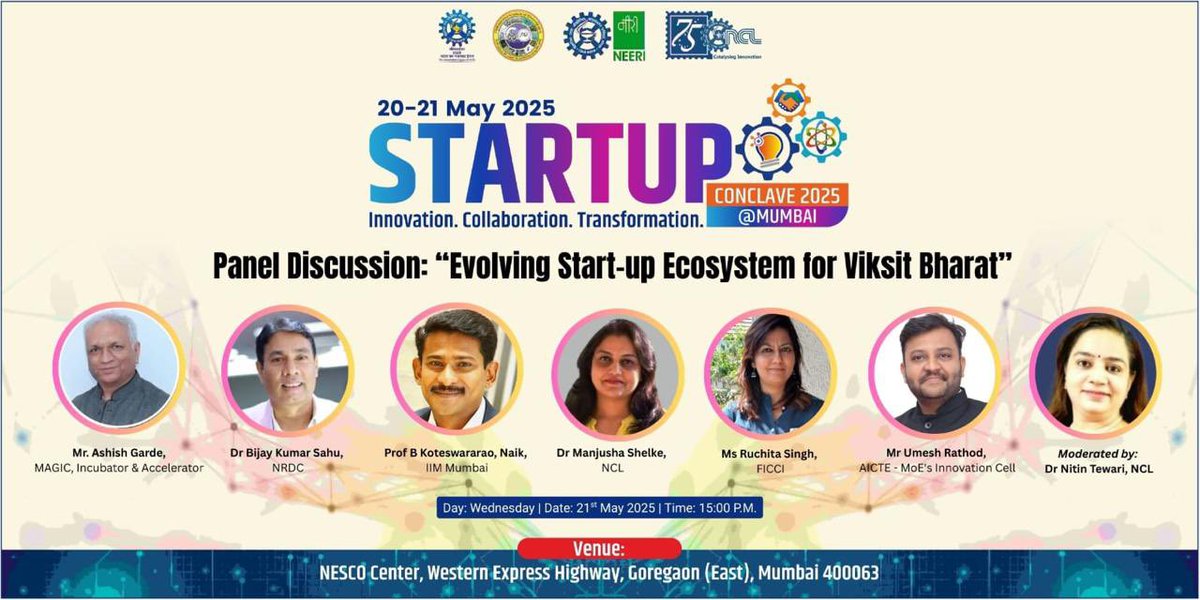 Join us for deliberating on how are the milestones Indian start-up ecosystem is yet to be achieved at Startup Conclave on May 21, BEC Mumbai with panelist’s from <a href="/csir_ncl/">CSIR-National Chemical Laboratory</a> <a href="/FicciIp/">FICCI IP Cell</a> <a href="/NRDCIndia1953/">National Research Development Corporation (NRDC)</a>