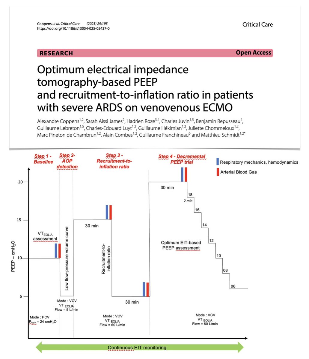 Optimal #PEEP &amp; recruitment-to-in patients with severe #ARDS undergoing ultra‑protective lung ventilation during VV #ECMO  
🫁 R/I ratio feasible, providing valuable indications for guiding PEEP titration
🫁 R/I ratio &gt; 0.34 may help identify pts likely to benefit from further