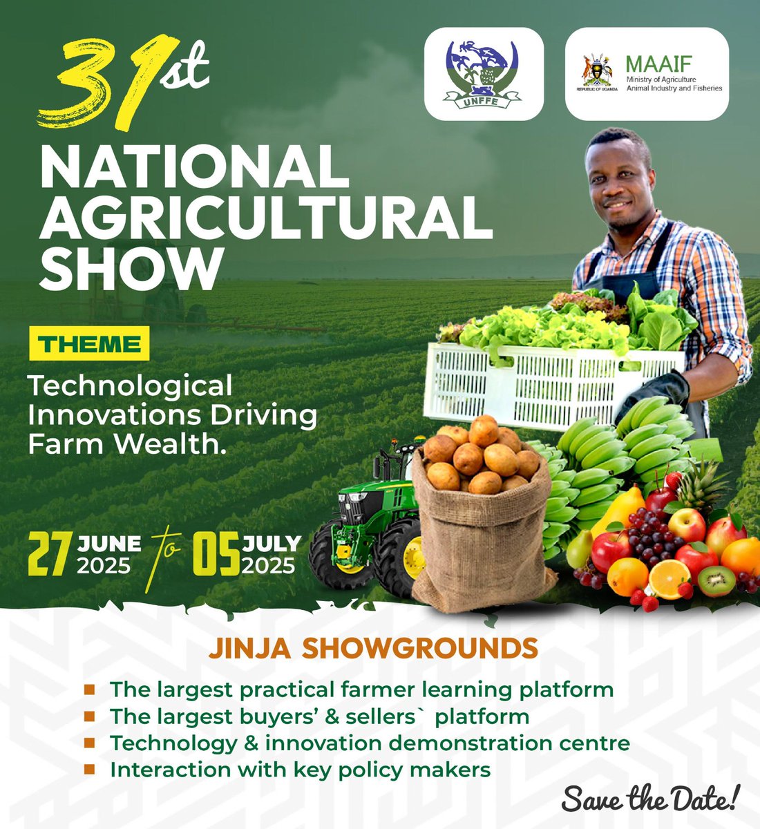 IsabiryeJa7171's tweet image. Are you an agribusiness, innovator or input dealer?
Exhibit at the 31st National Agricultural show.
27 june, 5 July 2025/jinja west
Connect with thousands of farmers and buyers. Book your space today.