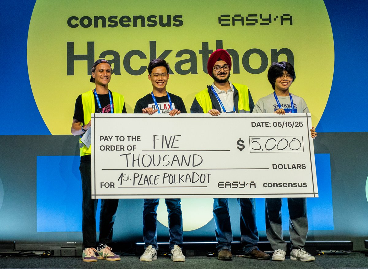 Record numbers of builders launched on <a href="/Polkadot/">Polkadot</a> at our EasyA <a href="/consensus2025/">Consensus 2025</a> hackathon. 

So many, in fact, that we had three tracks to showcase all their amazing projects.

Check out what these gigabrains created! 👇