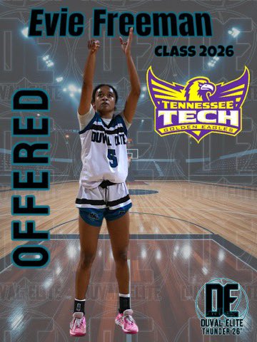 Evie Freeman (@evie_freeman5) on Twitter photo After a great conversation with <a href="/kimrosamond/">Kim Rosamond</a> and the staff, I am blessed to receive an offer from Tennessee Tech!! Thank you for this amazing opportunity!💜💛<a href="/DuvalElite/">DuvalElite</a> <a href="/BollesHoops/">Bolles Girls Basketball</a> <a href="/SUTSReport/">SUTS Report</a> <a href="/PGHFlorida/">Prep Girls Hoops Florida</a> After a great conversation with <a href="/kimrosamond/">Kim Rosamond</a> and the staff, I am blessed to receive an offer from Tennessee Tech!! Thank you for this amazing opportunity!💜💛<a href="/DuvalElite/">DuvalElite</a> <a href="/BollesHoops/">Bolles Girls Basketball</a> <a href="/SUTSReport/">SUTS Report</a> <a href="/PGHFlorida/">Prep Girls Hoops Florida</a>
