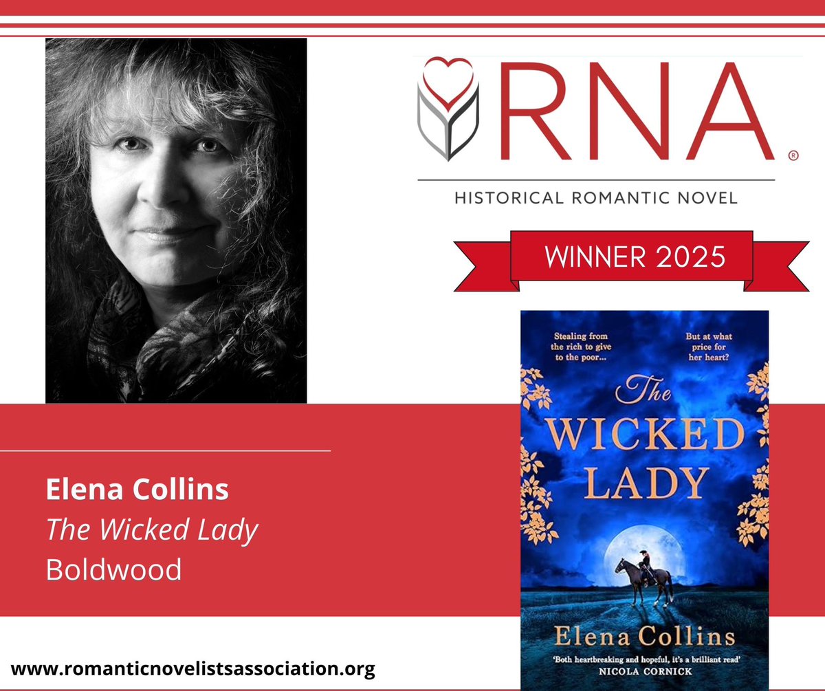 RNAtweets's tweet photo. And our first joint winner for The Historical Romantic Novel 2025! It's Elena Collins (Judy Leigh) @JudyLeighWriter Congratulations!
#RNARomanticNovelAwards2025 #RespectRomFic https://t.co/qllnW8R2gA