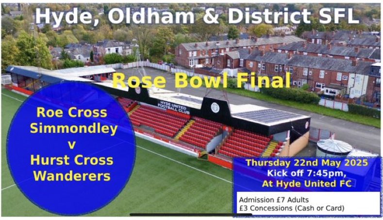 Hyde, Oldham & District Sunday League (@hodsfl) on Twitter photo Quickly following our Dennis Mooney Memorial Trophy on Tuesday between <a href="/WaterlooOpenAge/">Waterloo AFC - Open Age</a> v <a href="/OpportuneFC/">Opportune FC 💈</a> we have our Rose Bowl Final on Thursday 22nd May, a repeat of last year’s final <a href="/RoeCross/">Roe Cross F.C.</a> v <a href="/HCWanderers/">Hurst Cross Wanderers</a> , both ko 7.45pm
Let’s get down & support the lads. Quickly following our Dennis Mooney Memorial Trophy on Tuesday between <a href="/WaterlooOpenAge/">Waterloo AFC - Open Age</a> v <a href="/OpportuneFC/">Opportune FC 💈</a> we have our Rose Bowl Final on Thursday 22nd May, a repeat of last year’s final <a href="/RoeCross/">Roe Cross F.C.</a> v <a href="/HCWanderers/">Hurst Cross Wanderers</a> , both ko 7.45pm
Let’s get down & support the lads.