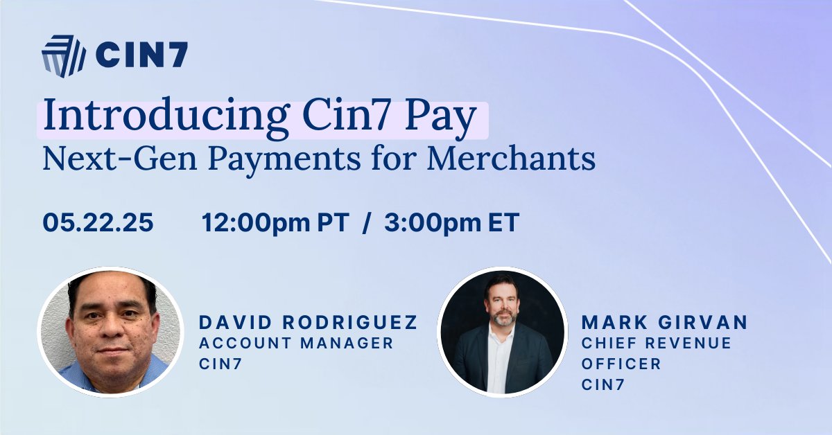 Say hello to easier, smarter payments. 👋

Join Mark Girvan and David Rodriguez for a live webinar on 5/22 12pm PT/ 3pm ET  as they discuss Cin7 Pay - our new embedded payment solution built to simplify how product sellers manage transactions. hubs.li/Q03nbGV90