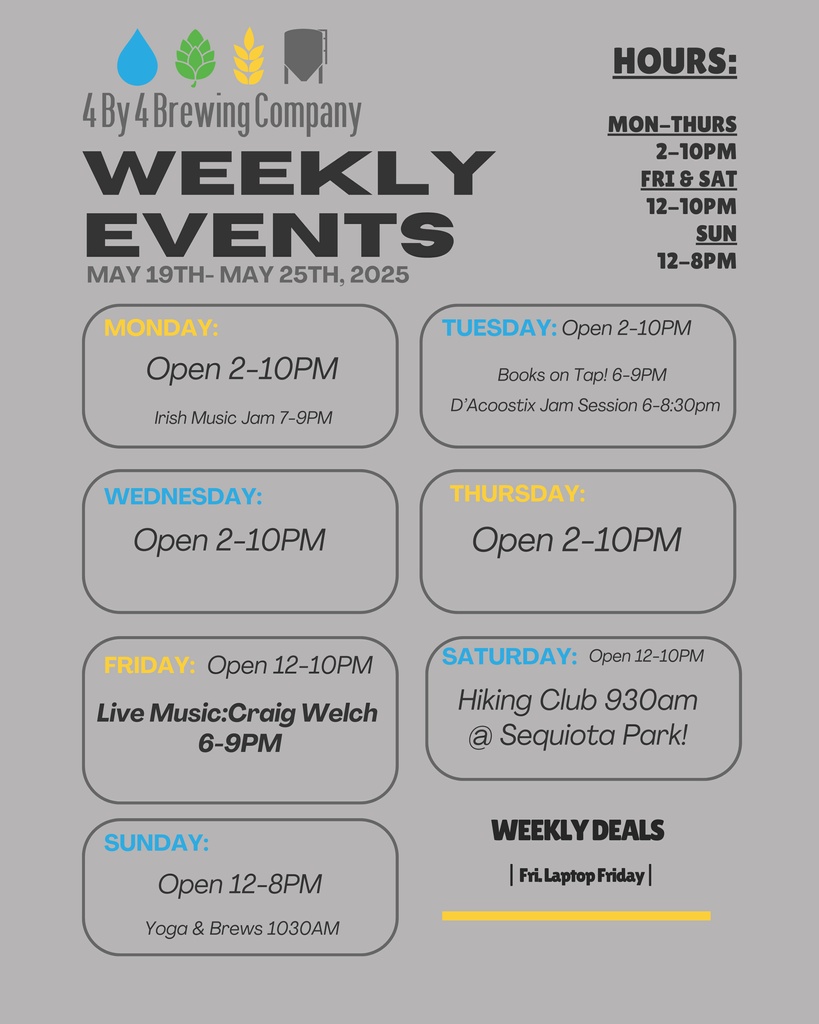 Here’s what’s going on at our Galloway location!

Irish Night: facebook.com/share/18zM98aD…
D'Acoostix: facebook.com/share/1ETb7TdR…
Books On Tap: facebook.com/events/5990545…
Live Music: facebook.com/share/198z9PZN…
Women's Hiking Club: facebook.com/share/16FPvunH…
Yoga &amp; Brews: facebook.com/events/9161494…