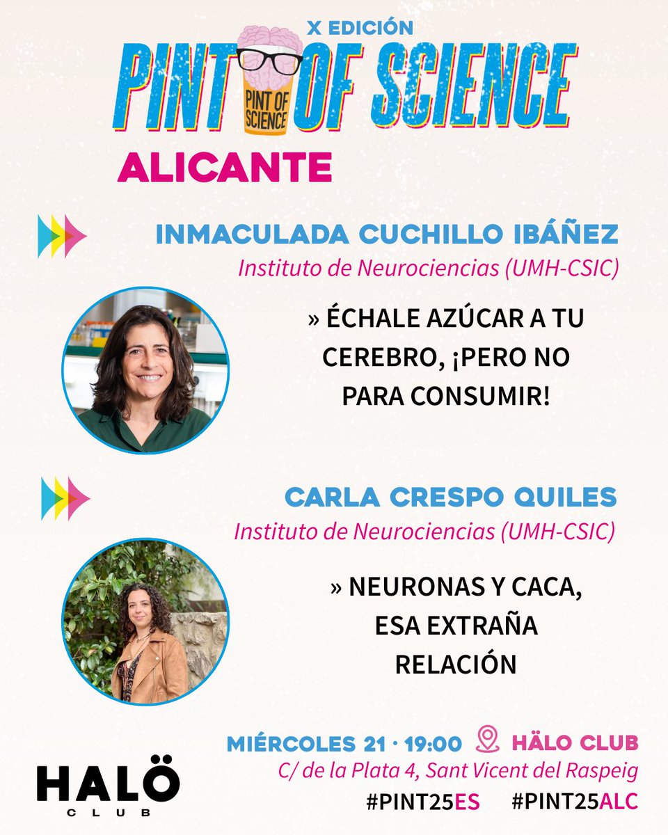 Hoy ha arrancado <a href="/pintofscienceES/">Pint of Science ES</a> y #Alicante es una de las ciudades que participa 🙌
No te pierdas las charlas de los investigadores del <a href="/NeuroAlc/">Instituto de Neurociencias UMH-CSIC</a> 👇👀
#PINT25ALC