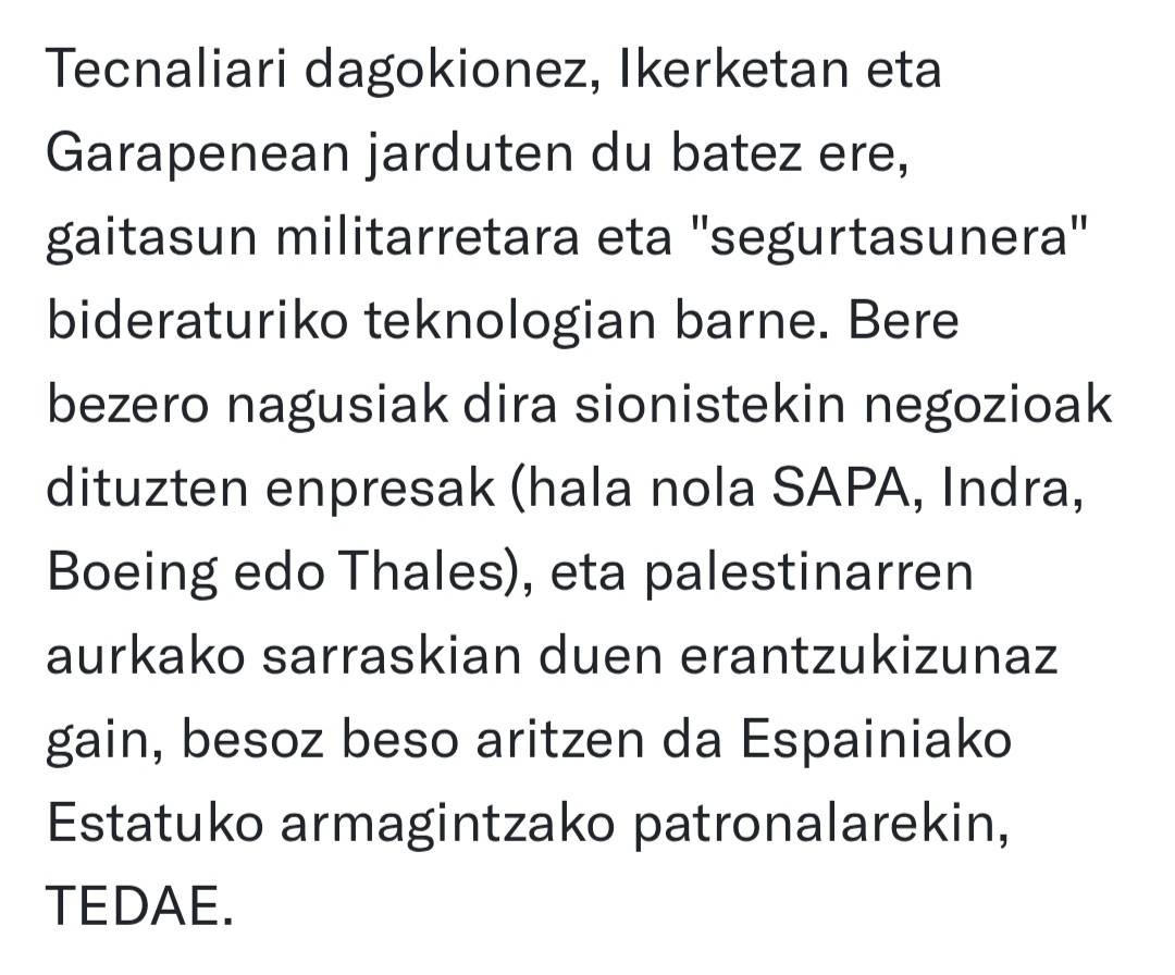 Bi albiste elkarrekin hobeto ulertzen direnean...

EHUk Israelen genozidioarekin zuzenean eta zeharka kolaboratzea normalizatu dugu. Atzo bertan beste 107 palestinar erail zituzten sionistek, 53.000 hildako baino gehiago 2023tik. Noiz arte <a href="/upvehu/">UPV/EHU</a>?