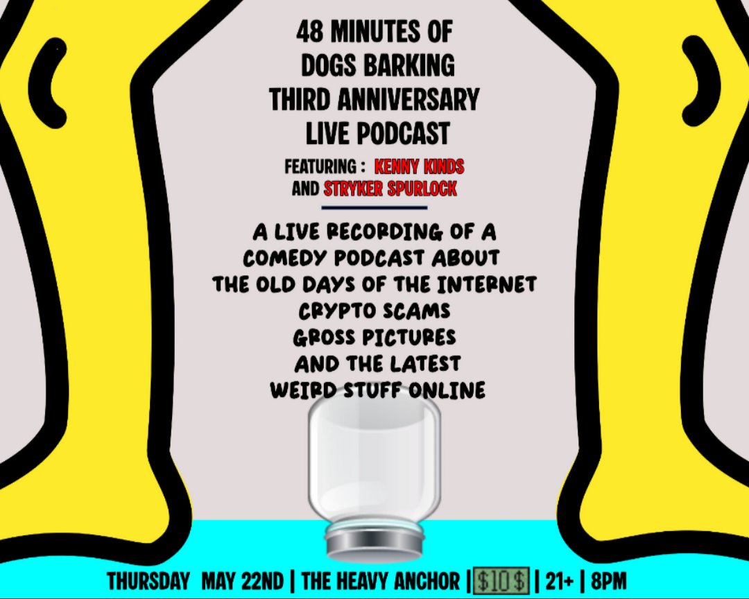 A few days still remain, but we're working overtime to get the fresh comedy ready for you - May 22nd, we'll be doing the show LIVE at <a href="/theheavyanchor/">The Heavy Anchor</a> in STL, we've got special guests <a href="/StrykerSpurlock/">Aqua Teen Turin Horse</a> and Kenny Kinds and we're unleashing our long awaited Dan Quinn episode!