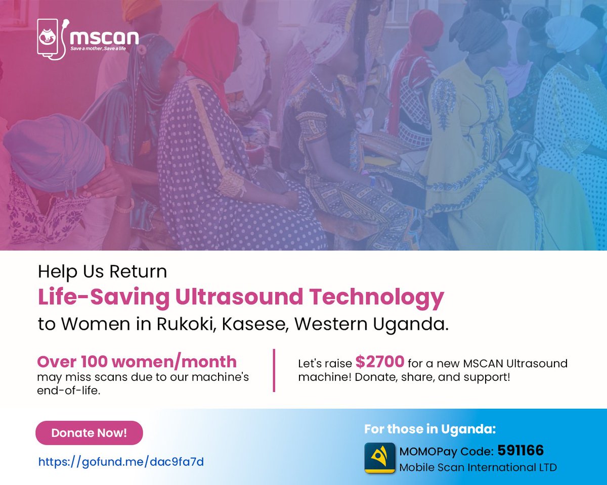 Help us return life-saving ultrasound tech to women in Rukoki, Uganda!  Over 100 women/month may miss scans due to our machine's end-of-life. Let's raise $2700 for a new MSCAN Ultrasound machine! Donate, share and support.

Donate Now: gofund.me/dac9fa7d