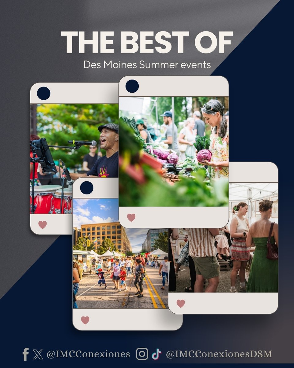 imcconexiones's tweet photo. We love sharing the best spots to hit this summer for the best taste of Des Moines. Here are just a few of the many wonderful festivals and events that make #DSM such a special place to live🌞

Comment below which events we missed!

#Iowaevents #DSM #events #LocalIowa https://t.co/hAfkmEld90