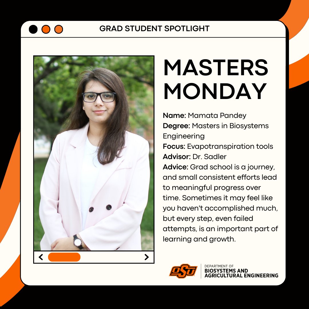 Meet Mamata Pandey, a masters candidate within the BAE program. Her research focuses on developing a crop evapotranspiration forecasting tool to support agricultural producers around the world in making informed irrigation decisions using a mobile app! Great work Mamata!
