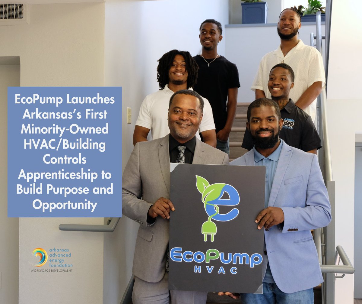 ArkAdvEnergy's tweet image. EcoPump HVAC owners Kelly and Joel may be in the business of HVAC, but their purpose is to change lives. It is the first minority-owned business to implement an HVAC/Building Controls apprenticeship in Arkansas: arkansasadvancedenergyfoundation.org/news/ecopump-h…
#WorkforceDevelopment #HVAC #ArkansasEnergy