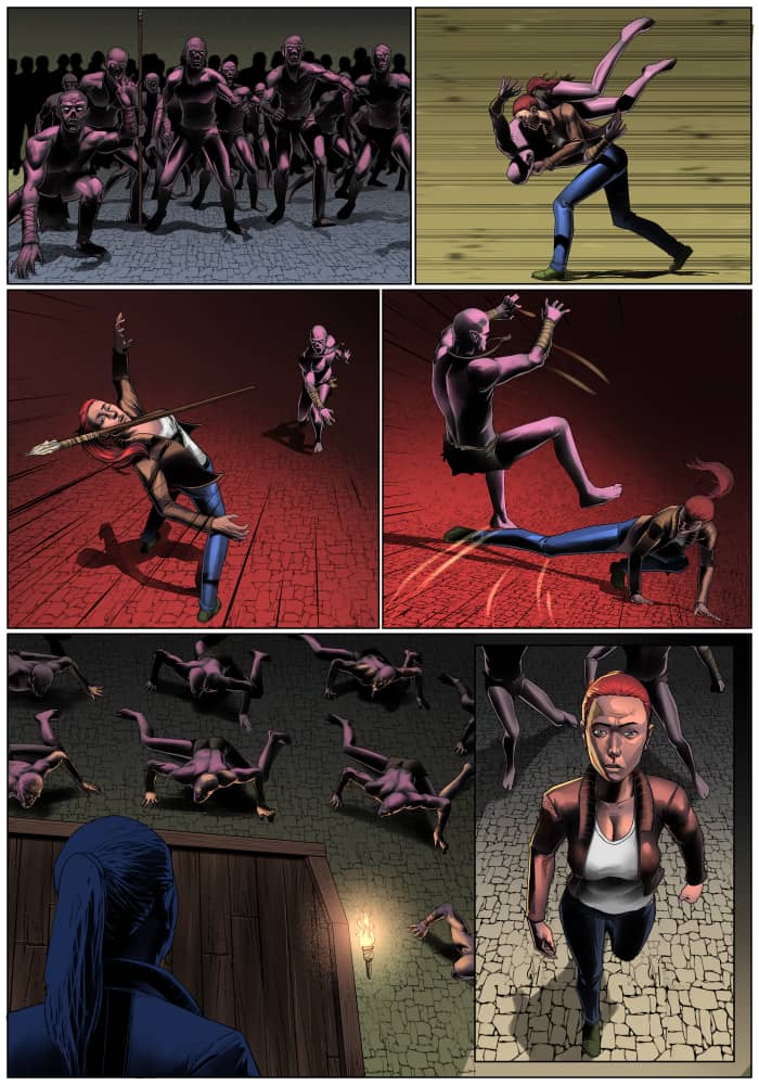 SaltaComic's tweet image. Color interiors from issue 3! 🦸‍♀️  Artwork by Dan Klye! #illustration #Illustrator #illustrationart #artwork #comicartwork #comicart #saltacomic #redcrowcomics #indiecomics #artist #arts #comicbook #comicbooks #comicbookart #SuperHeroine #redhead #kickass #fighting #indieartist