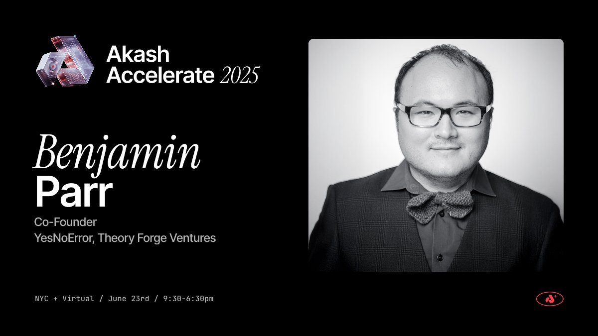 Decentralized science is unlocking entirely new ways to drive research forward.

Hear from <a href="/benparr/">Ben Parr</a> at Akash Accelerate as he shares how <a href="/yesnoerror/">yesnoerror</a> uniquely leverages AI to power the next era of DeSci.

June 23rd • NYC

Register below.