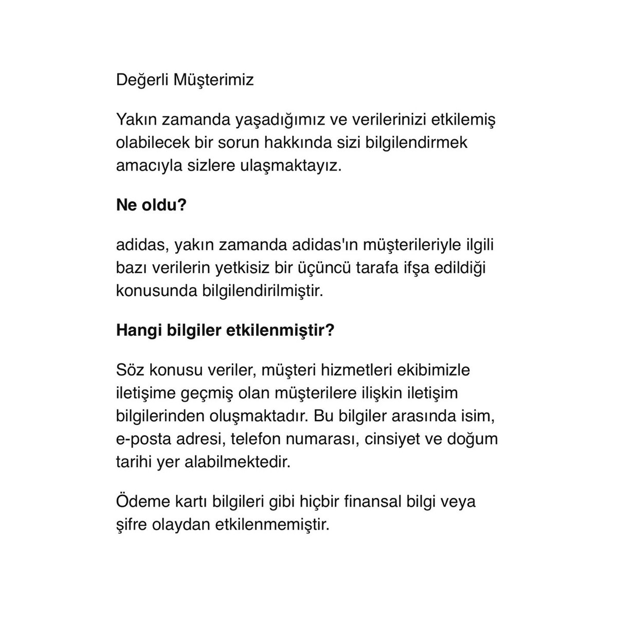 Adidas, müşterilerinin kişisel verilerinin çalındığını açıkladı.