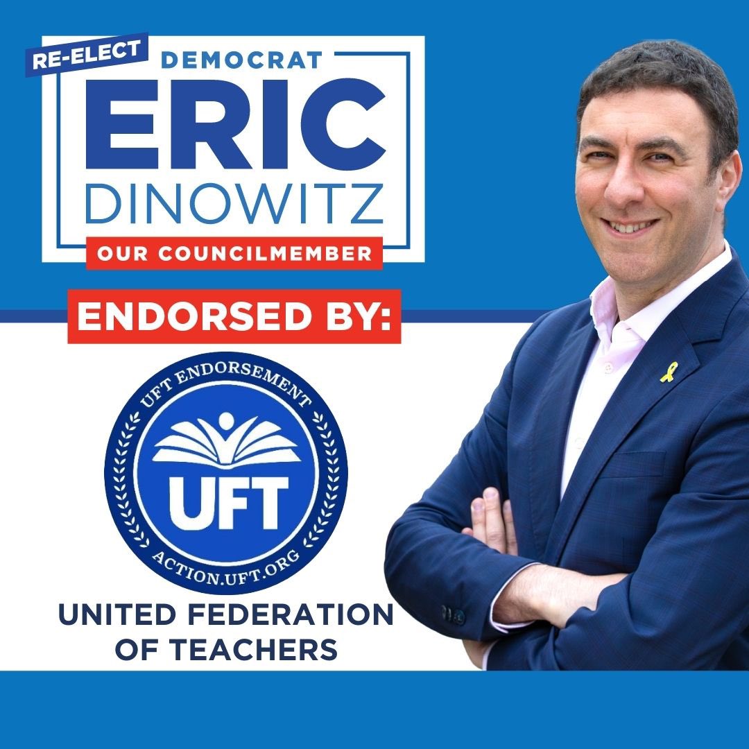 EricDinowitz's tweet image. I’m very proud to be endorsed by the UFT for my re-election bid! As a former Chapter Leader, I saw up close the incredible work this union does to support public school educators.