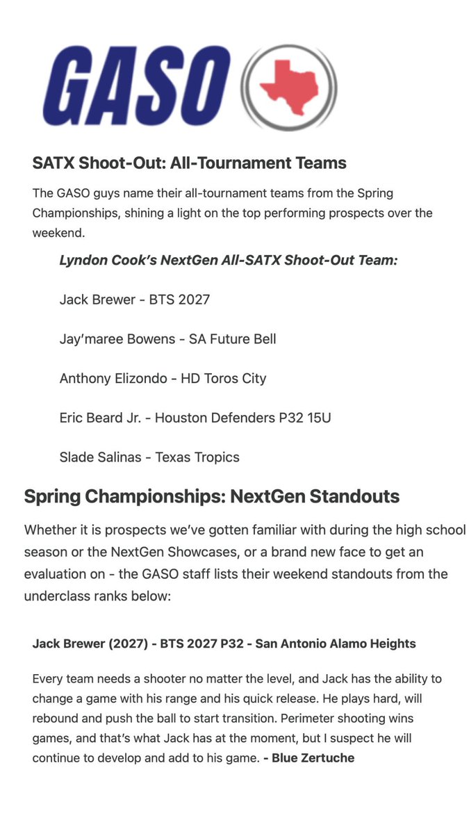 Jack Brewer (@brewer_jack11) on Twitter photo Thanks for the shoutout <a href="/TexasHoopsGASO/">TexasHoops/GASO π</a>
2027/ 6'3 / 165 / SG
GPA: 4.0
HS: Alamo Heights
AAU: <a href="/BTSSATX/">Behind the scenes</a>
<a href="/BigA_SATX/">BigA</a> <a href="/imjustdriven/">Coach Shawn</a> <a href="/WEOVERME210/">We Over Me Recruiting Services</a> <a href="/masfresco/">C.J. Miles</a>
@kevinmoses38 <a href="/WWFE_RCT/">WeWorkforEverything Recruiting</a>
<a href="/tcrock23/">Tony Crocker</a> <a href="/bgraham82/">Brandon Graham</a>
<a href="/AndrewBrewer42/">Andrew Brewer</a> <a href="/ah_hoops/">Heights Hoops</a> <a href="/GASOMass/">Ryan Massad π</a> <a href="/GASOTim/">Tim Littlefield</a> <a href="/GASOBlue/">Blue Zertuche π</a> <a href="/GASOLyndon/">Lyndon Cook π</a> Thanks for the shoutout <a href="/TexasHoopsGASO/">TexasHoops/GASO π</a>
2027/ 6'3 / 165 / SG
GPA: 4.0
HS: Alamo Heights
AAU: <a href="/BTSSATX/">Behind the scenes</a>
<a href="/BigA_SATX/">BigA</a> <a href="/imjustdriven/">Coach Shawn</a> <a href="/WEOVERME210/">We Over Me Recruiting Services</a> <a href="/masfresco/">C.J. Miles</a>
@kevinmoses38 <a href="/WWFE_RCT/">WeWorkforEverything Recruiting</a>
<a href="/tcrock23/">Tony Crocker</a> <a href="/bgraham82/">Brandon Graham</a>
<a href="/AndrewBrewer42/">Andrew Brewer</a> <a href="/ah_hoops/">Heights Hoops</a> <a href="/GASOMass/">Ryan Massad π</a> <a href="/GASOTim/">Tim Littlefield</a> <a href="/GASOBlue/">Blue Zertuche π</a> <a href="/GASOLyndon/">Lyndon Cook π</a>