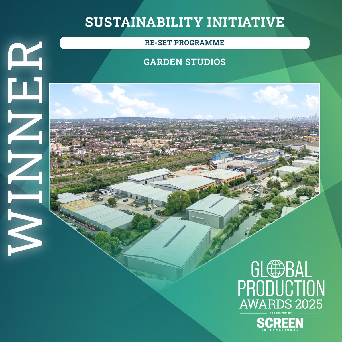 Screendaily's tweet photo. Global Production Awards: Next we have the award for Sustainability Initiative, and the winner is: Re-Set Programme - @GardenStudiosHQ (UK) #ScreenGPA25 https://t.co/VamiR0GFJO