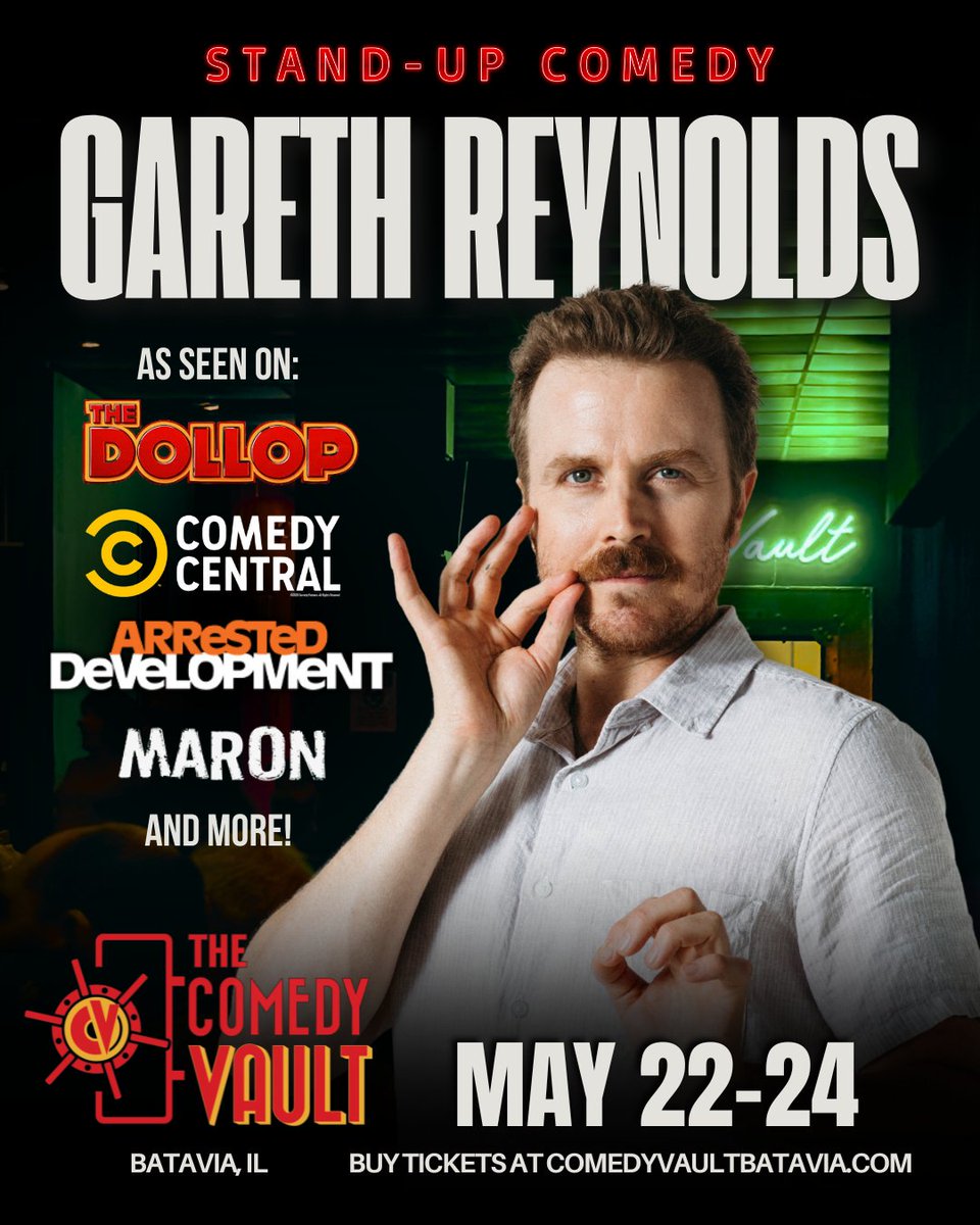 comedy_vault's tweet photo. @reynoldsgareth is heading back to The Comedy Vault this weekend from Thursday May 22- Saturday May 24!

Lock in your tickets: https://t.co/1PkGnjjD8s

#GarethReynolds #LiveComedy #TheDollop #ChicagolandComedy https://t.co/U0Yuc52mRh
