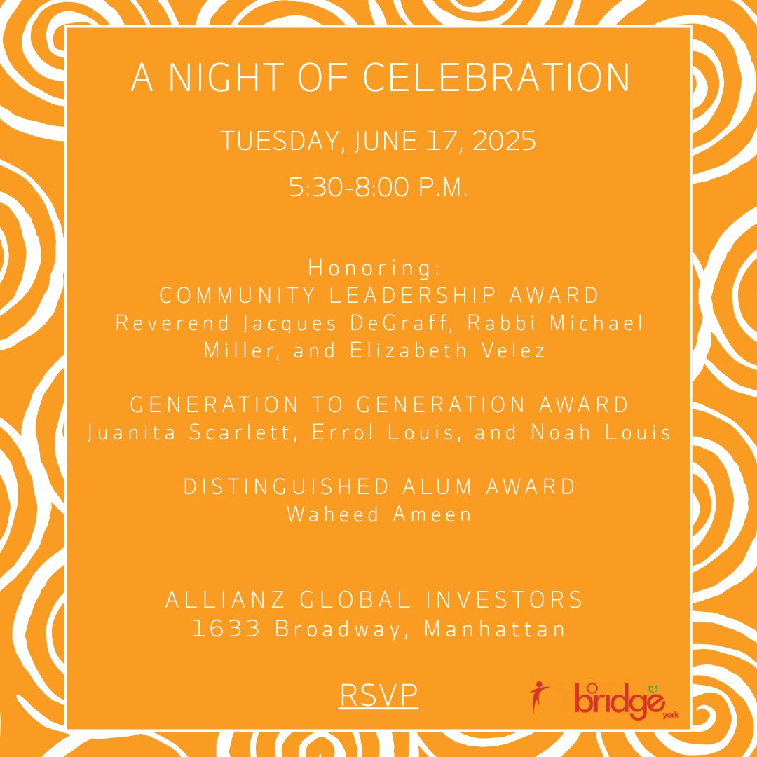 YouthBridgeNY's tweet image. It’s a celebration! 🎉 Join us on June 17th from 5:30-8:00pm for our annual Night of Celebration as we honor the achievements of our exceptional youth leaders and extraordinary honorees! Grab your tix here: youthbridgeny2025.splashthat.com

#graduation #youth #nyc