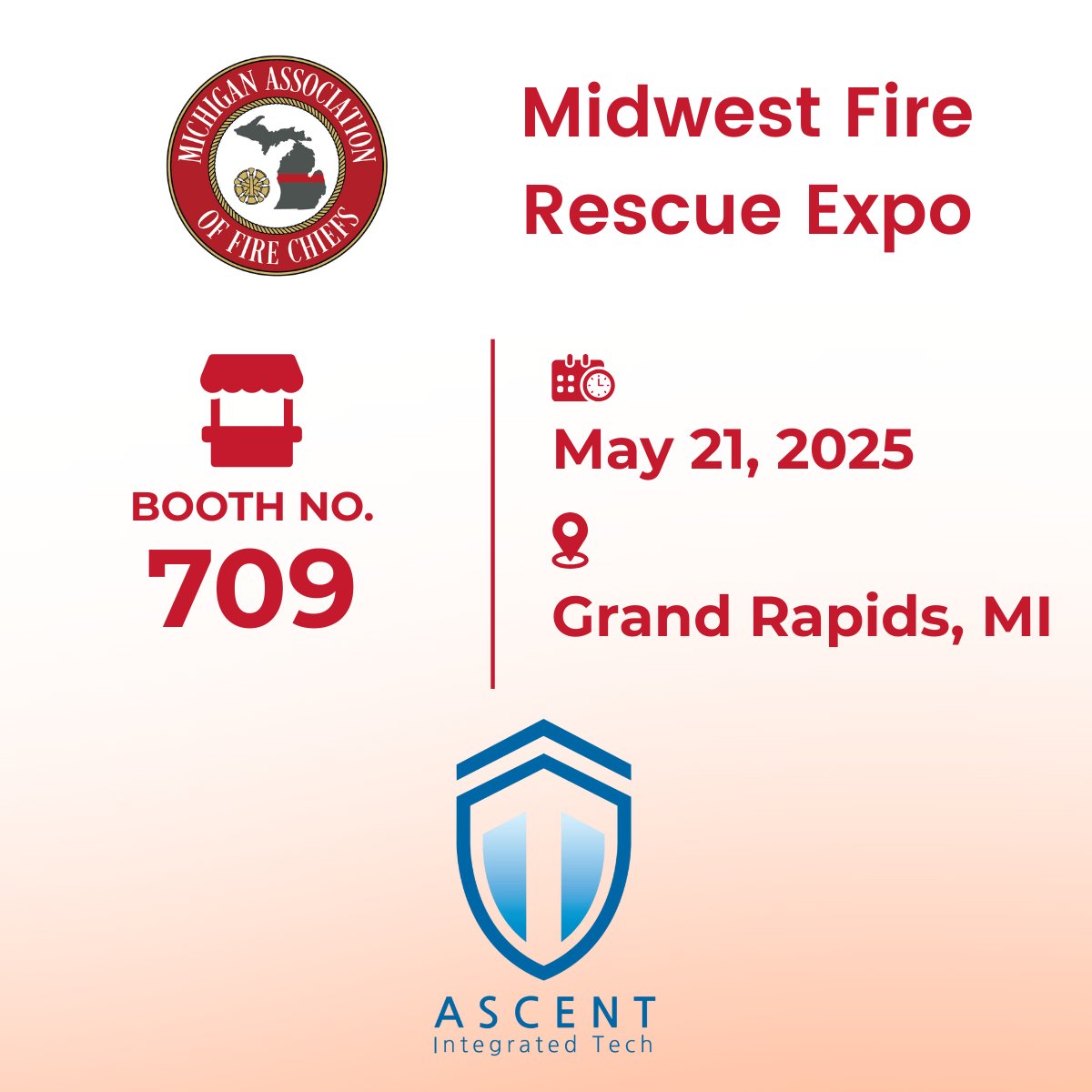 Ascent is proud to sponsor and attend the Midwest Fire Rescue Expo this week.

We’re excited to listen, learn, and explore how first responders are using technology to enhance incident command.

We are offering WearTAK Trial Kits to qualified departments - come learn more