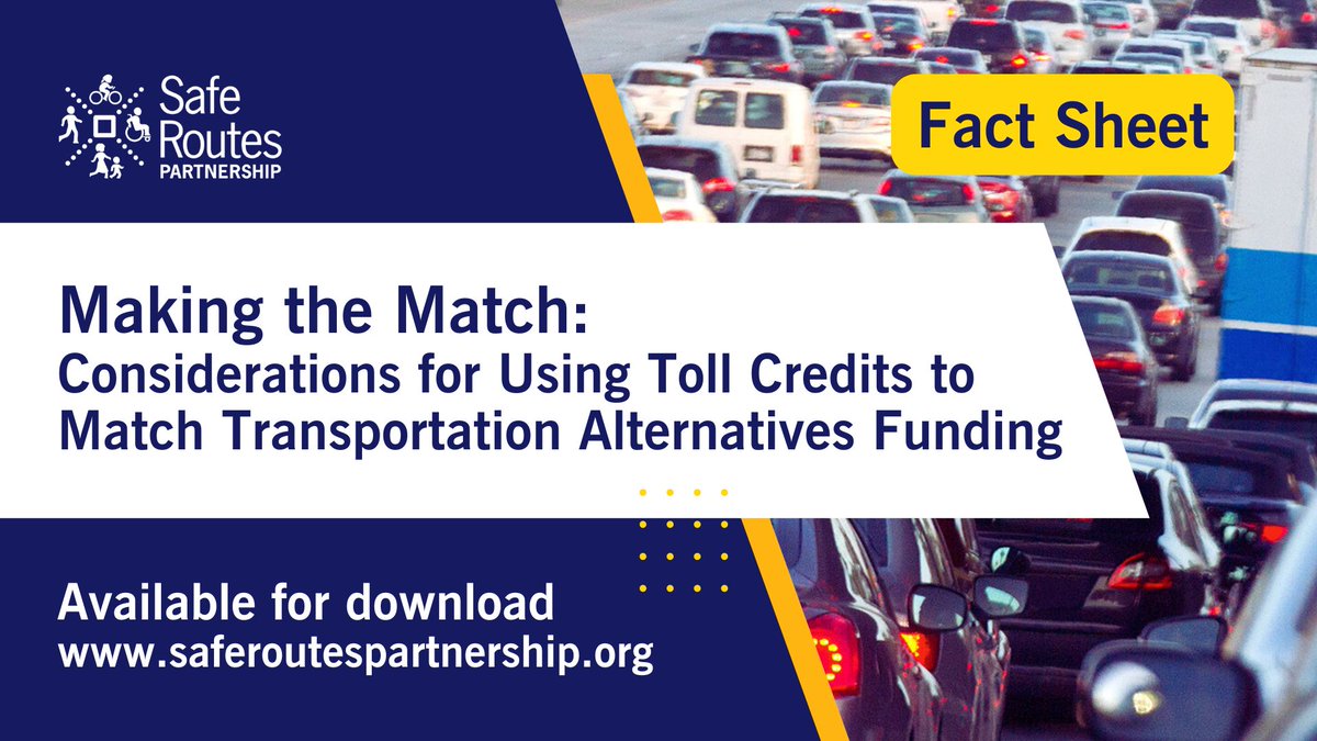 Toll credits can make it easier for small &amp; rural communities to access funding for Safe Routes to School and walking/biking projects that can create places for #ActivePeople and can increase physical activity. 

Learn more: ow.ly/N5Xf50VNIvv