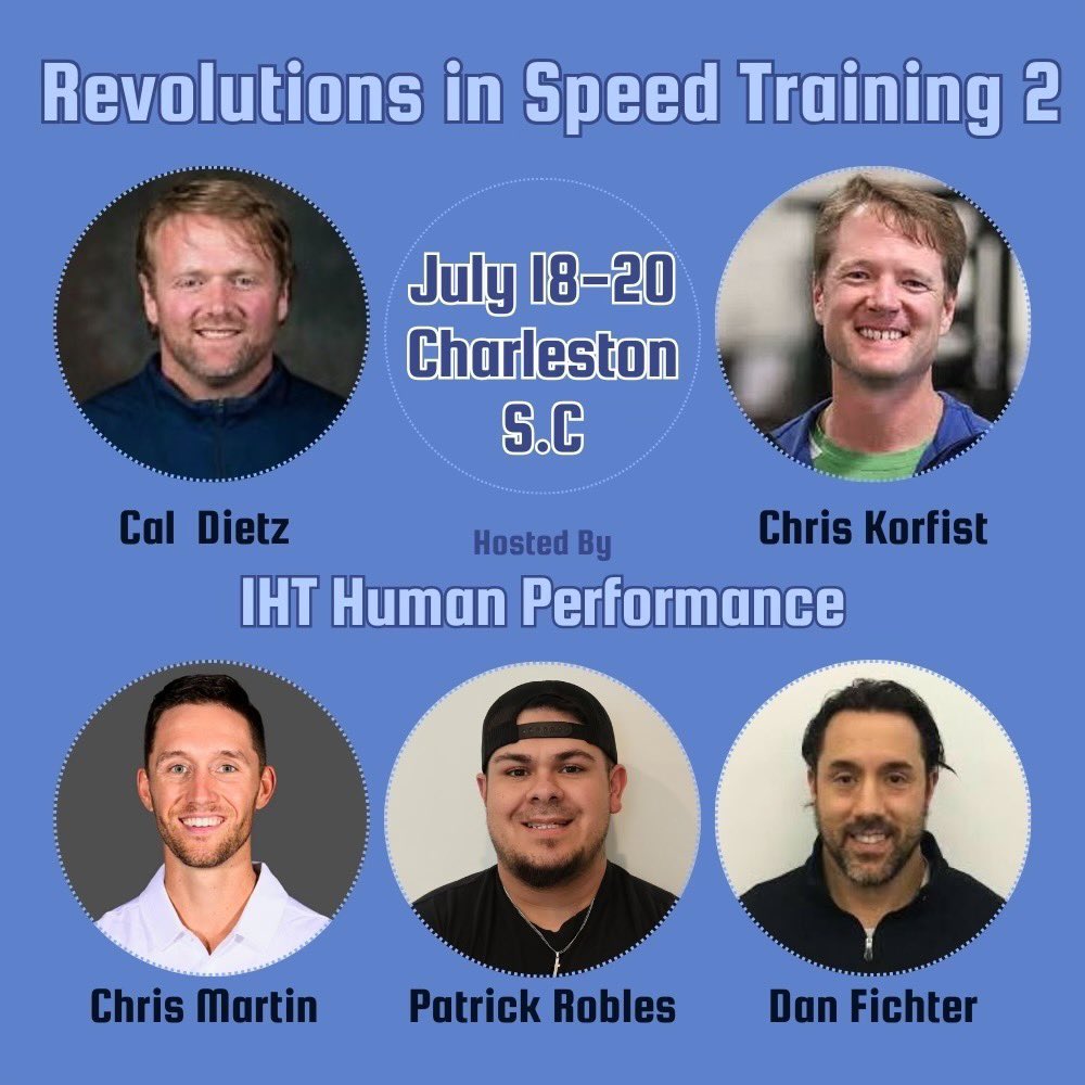 ⚡️Revolutions in Speed Training 2️⃣

🎤 Cal Dietz, Chris Korfist, Chris Martin, Patrick Robles &amp; Dan Fichter.

📍IHT Human Performance in Charleston, SC.

🧠 Game-changing tools and insights to elevate your speed development.

🎟️ store.simplifaster.com/product/revolu…