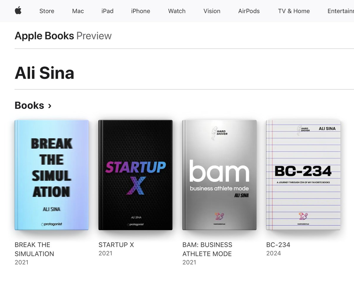 Ali_Sina's tweet photo. In my spare time, I write books—7 so far.
4 are business-driven, built on what I believe:
Challenge the norm. Sharpen your edge. Stay curious.

📘 Break the Simulation
📘 Startup X
📘 BAM
📘 BC-234

Find them on Apple Books → https://t.co/GBOKW4eLcM

#BusinessBooks #AppleBooks https://t.co/Xz0yCnEnvQ