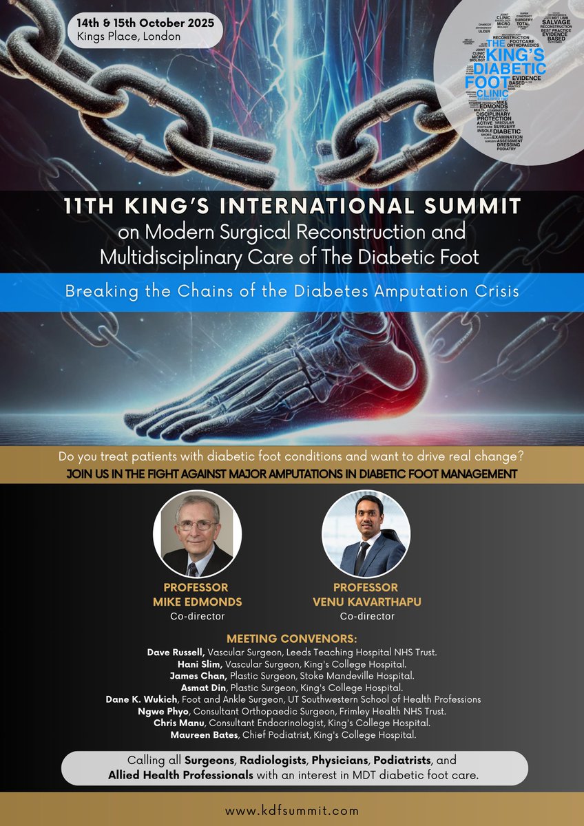 Jai Mistry (@medxevents) on Twitter photo 🦶 Diabetes-related amputations are spiralling — but they’re preventable.
Join the limb-saving revolution at #KDFS2025.
📅 14–15 Oct | <a href="/KingsPlace/">Kings Place</a>
📢 Big names. Bold talks. Real change.
📝 Abstracts open
🎟️ View programme and register now
👉 kdfsummit.com
Convened by 🦶 Diabetes-related amputations are spiralling — but they’re preventable.
Join the limb-saving revolution at #KDFS2025.
📅 14–15 Oct | <a href="/KingsPlace/">Kings Place</a>
📢 Big names. Bold talks. Real change.
📝 Abstracts open
🎟️ View programme and register now
👉 kdfsummit.com
Convened by