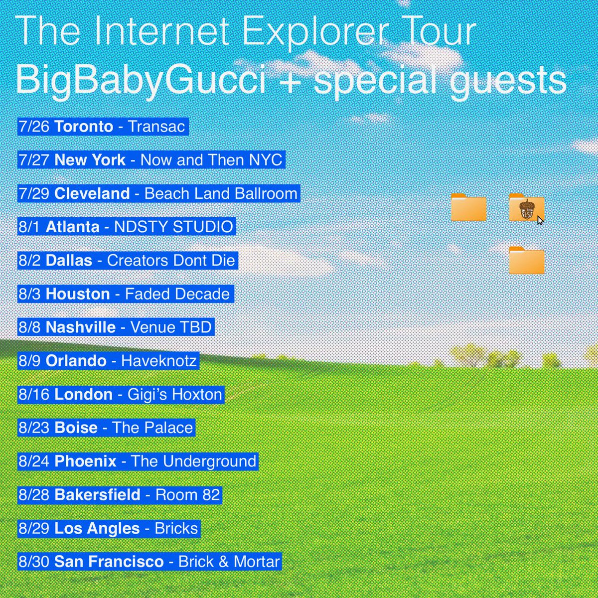 Since I did my first show, it was my dream to go on tour. Thru years of wins, losses etc I’ve finally accomplished my dream &amp; put together my first ever tour with <a href="/BIGBABYGUCCI/">*</a> / <a href="/inthafest/">In Tha Fest</a> 

I appreciate everyone &amp; catch me in a city near you 🫵🌎

bigbabygucci.net