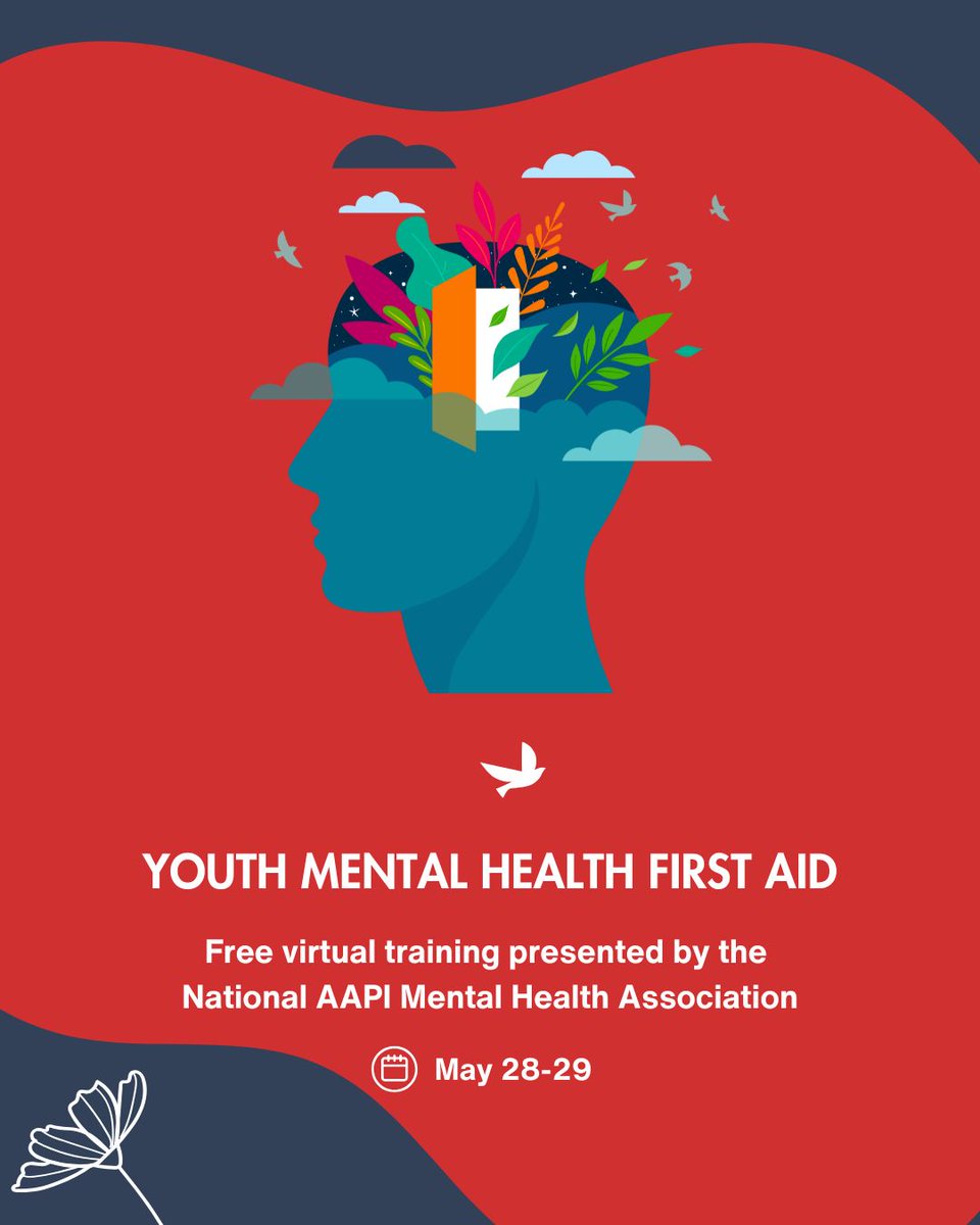 1990Institute's tweet image. May is #MentalHealthAwarenessMonth.

📣 Join @naapimha’s FREE Youth Mental Health First Aid Training
🎓 Learn to support teens (12–18) facing mental health challenges
💰FREE
📅 May 28–29 |  Zoom
📌 Register by May 21

#AAPIWellness #MentalHealthMatters