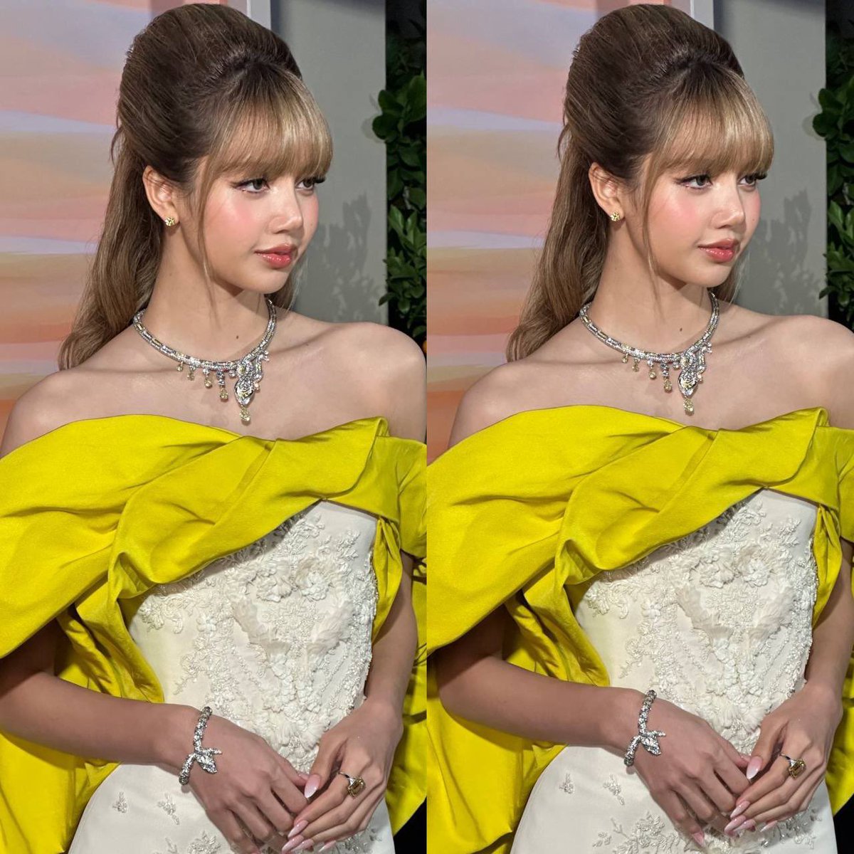 LISANATIONS_'s tweet photo. Draped in yellow like sunshine royalty 👸🏻 @Bulgariofficial 

LISA BVLGARI POLYCHROMA #LISAxBvlgariHighJewelry #LISAXBVLGARI https://t.co/YYaKR58GEl