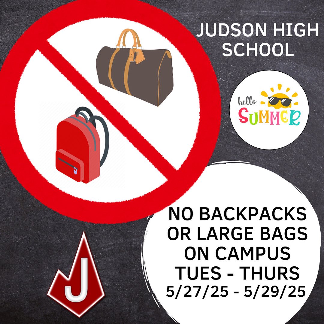 Rockets, large bags and backpacks will not be allowed on campus 5/27 - 5/29. 🚫🎒