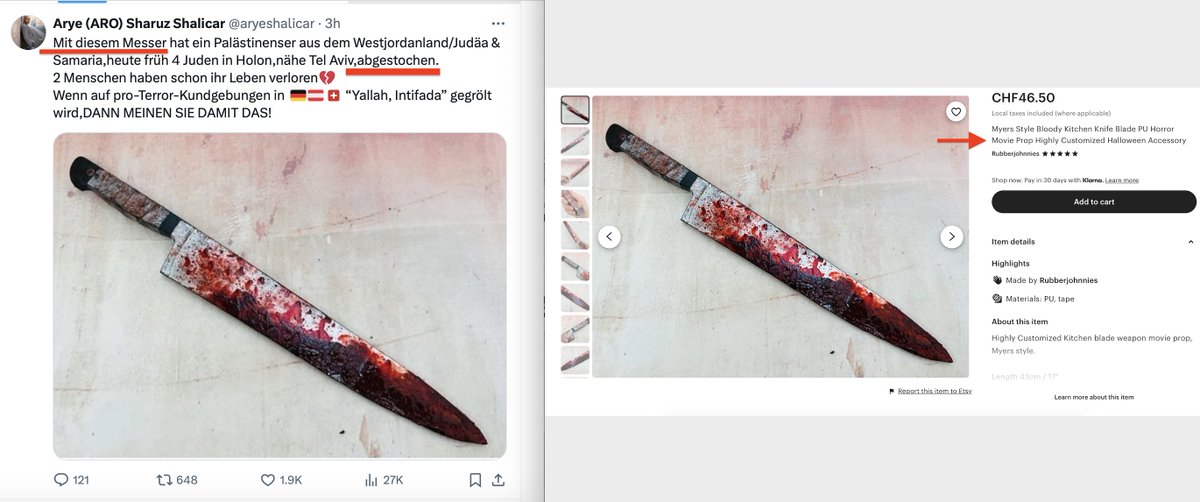 Farcedelafarce's tweet photo. @elonmusk Let me show you the @X #News "by the People" =Supposed #IDFspokesperson @aryeshalicar posted a #MovieKnife claiming THIS knife was used by a #Palestinians to stab 4 Jewish people.
#FakeNews & #Slander from all sides, all day, every day
#WorldHeldHostage
. https://t.co/arsangBZZH